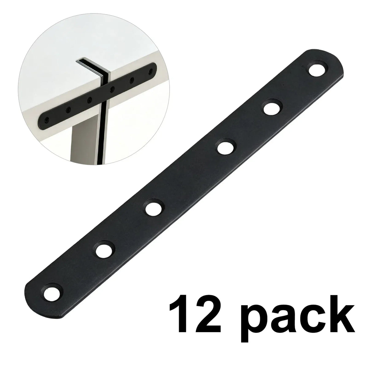 12PCS 8in Black Straight Brace Brackets Flat Mending Plates Wood Furniture Repair