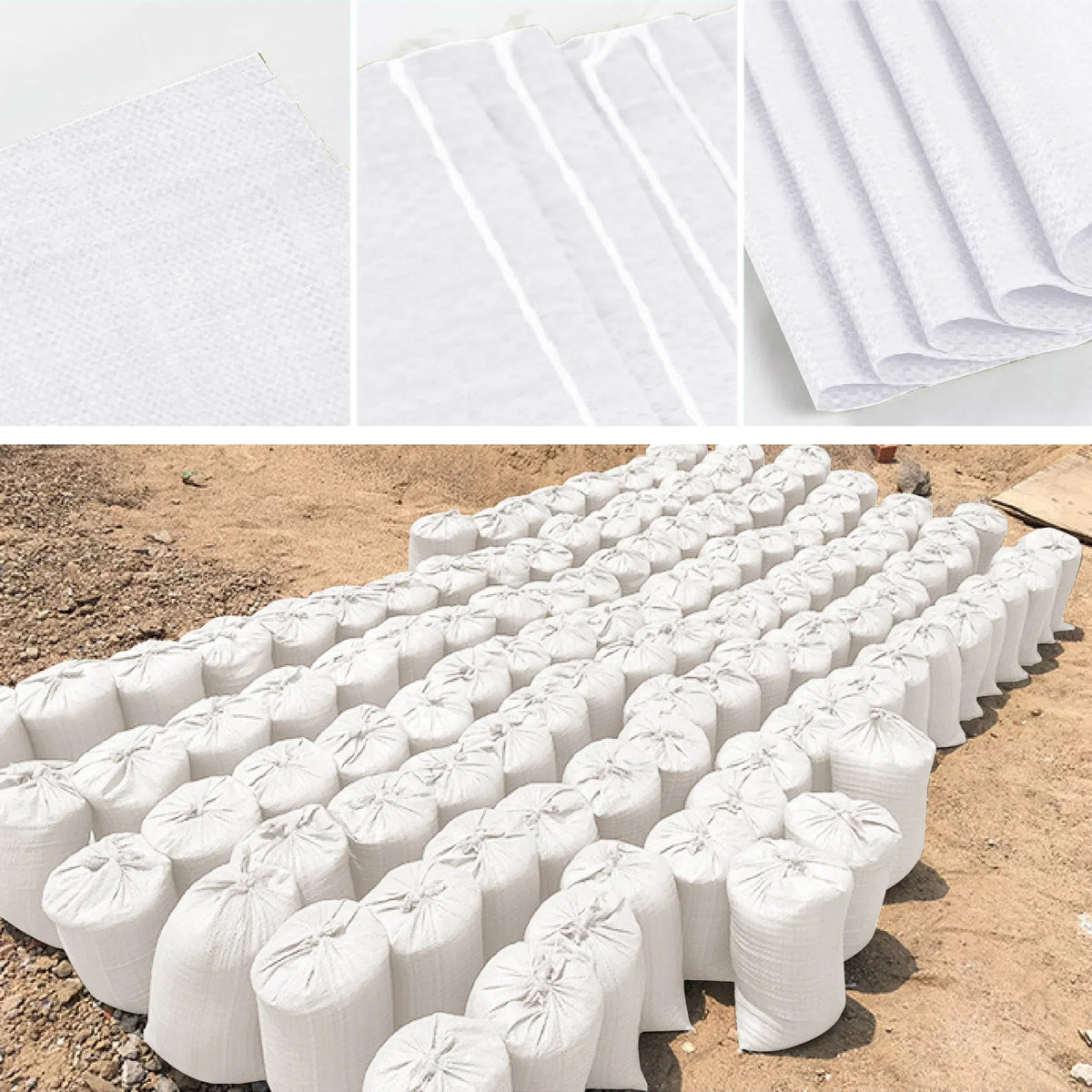 Empty Woven Sandbags Flood Barrier Tie Strings 16x27 50/100 Pack White Green