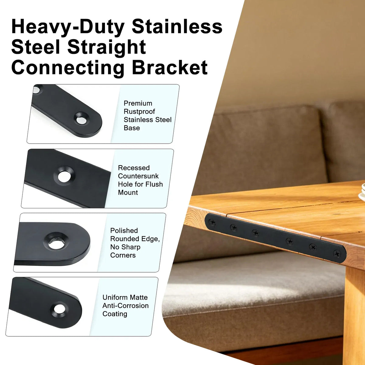 12PCS 8in Black Straight Brace Brackets Flat Mending Plates Wood Furniture Repair