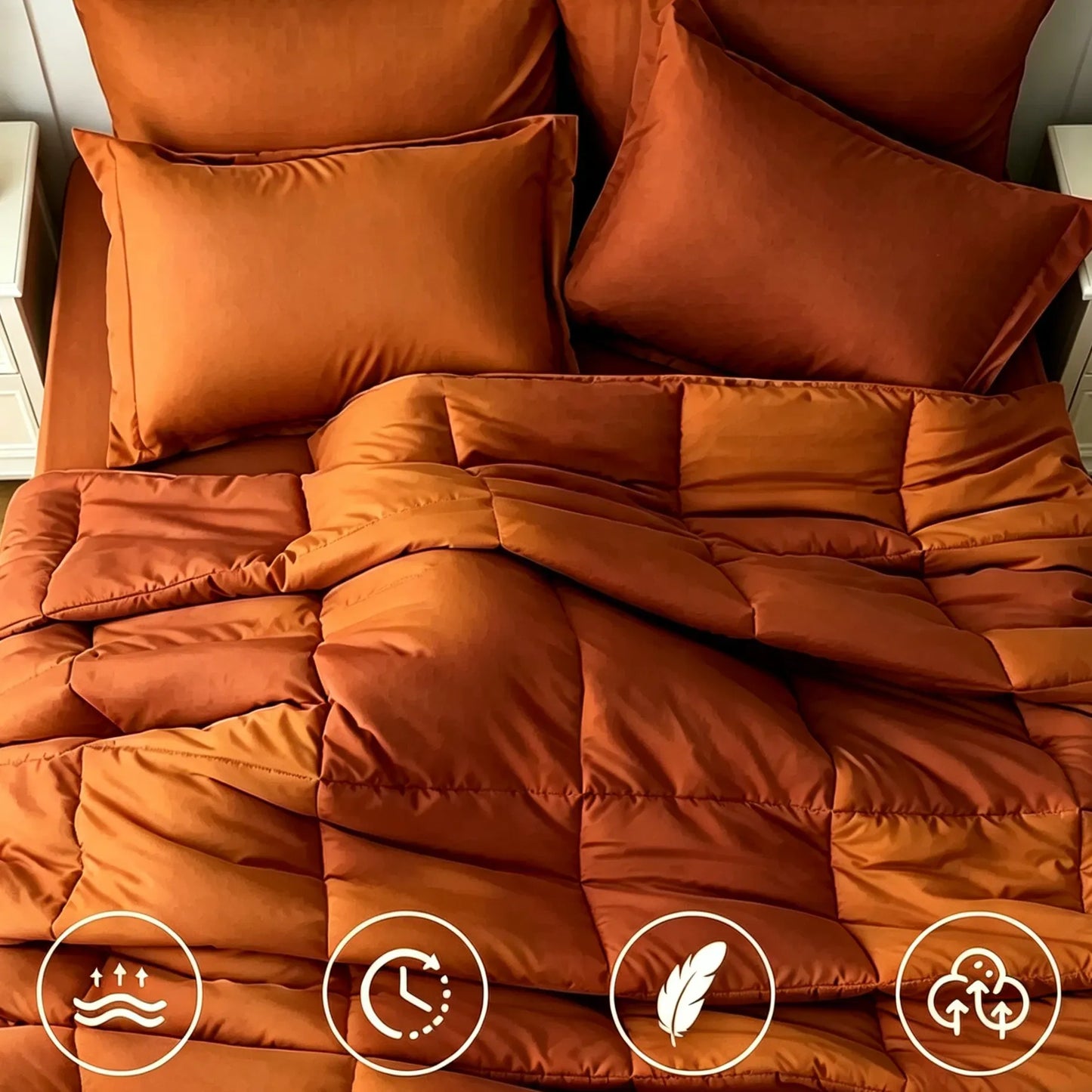 Burnt Orange Comforter Set Soft Microfiber Lightweight Quilted Twin Queen King