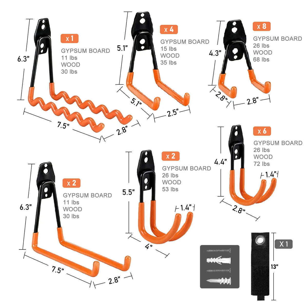 24 Pack Heavy Duty Garage Hooks Wall Mount Tool Storage Organizer Orange Black