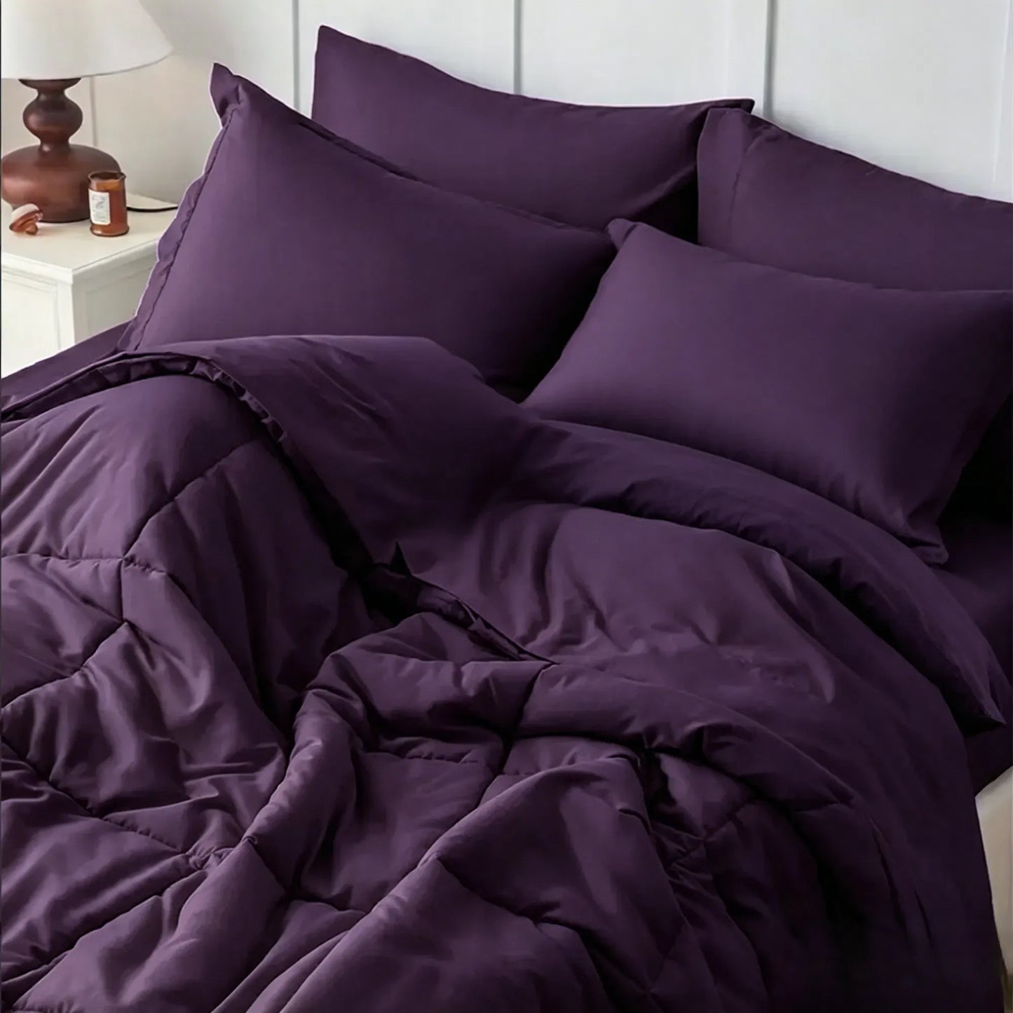 Purple Comforter Set Twin Queen King - Soft Microfiber Square Stitch Bedding