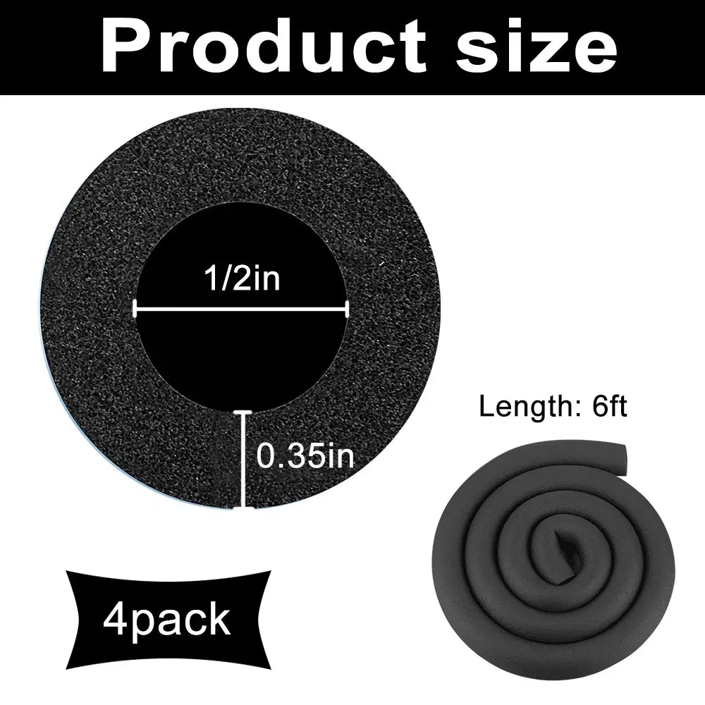 4 Pack 1/2in ID x 70in Pipe Insulation Foam Tube Black Outdoor Water Pipe Cover