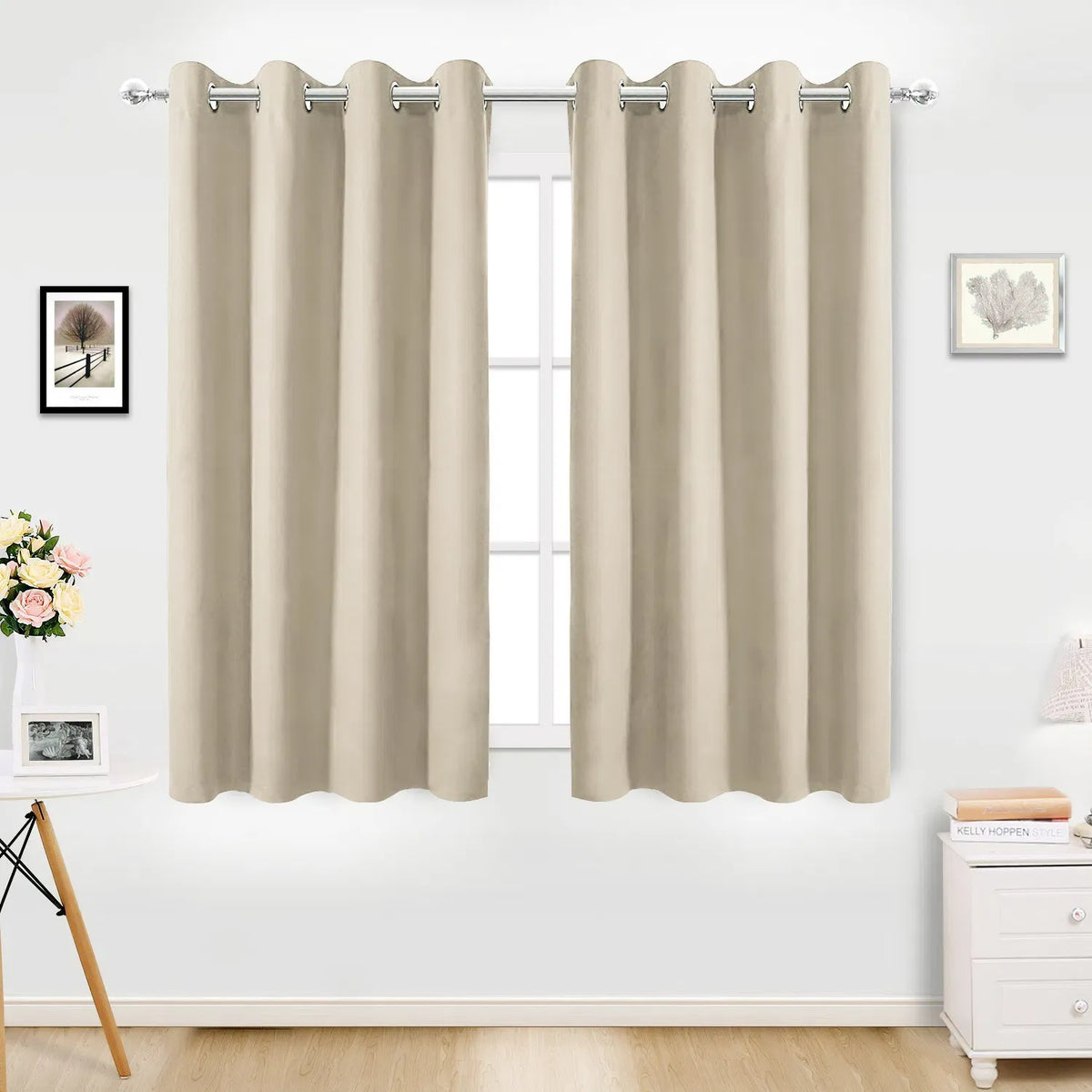 Beige Blackout Curtain Panel 34x84 Grommet Room Darkening Privacy 1 Panel