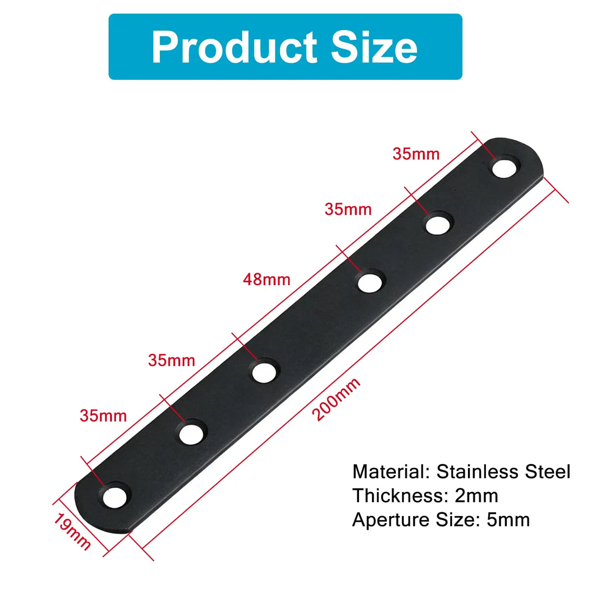 12PCS 8in Black Straight Brace Brackets Flat Mending Plates Wood Furniture Repair
