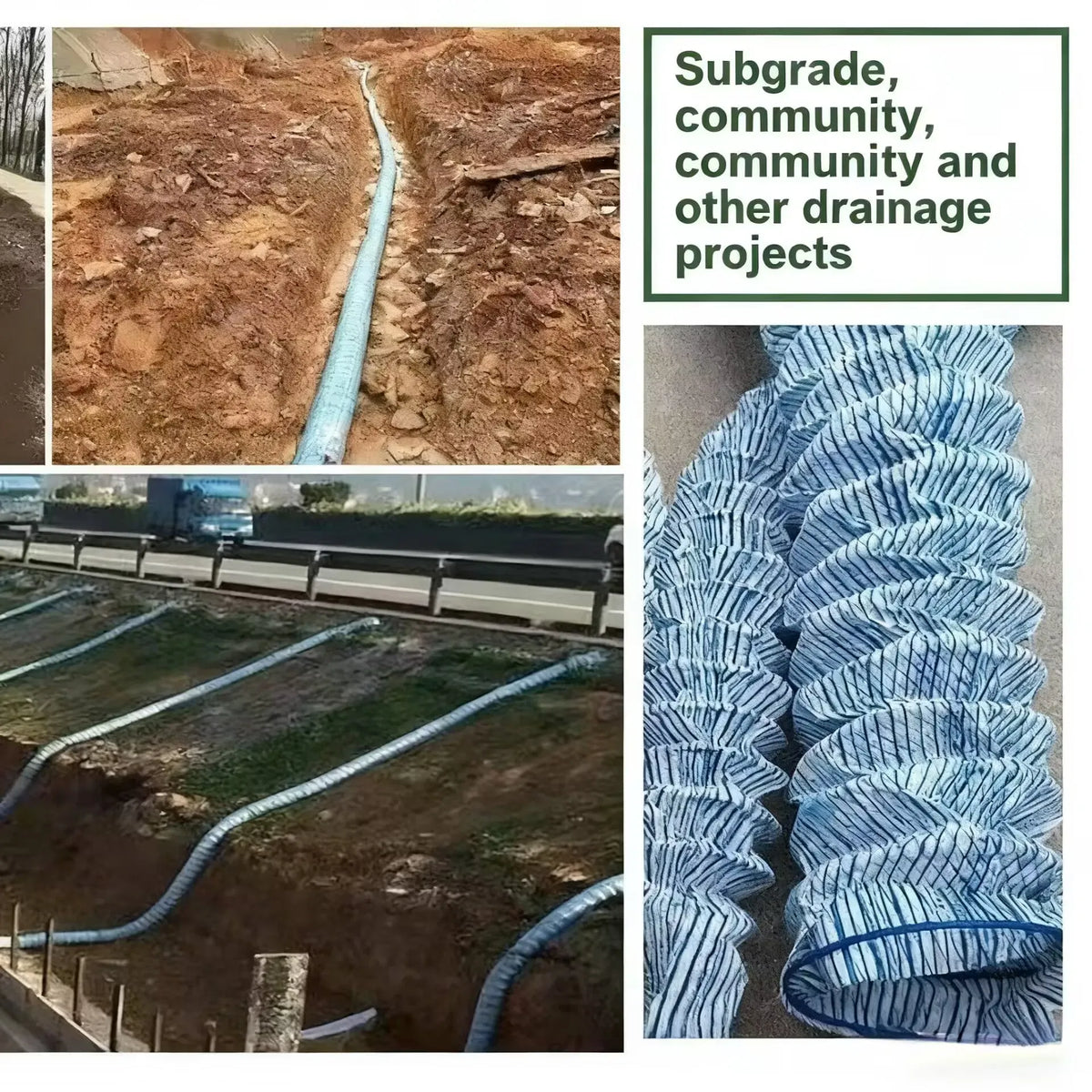 2in x 50ft Flexible Drainage Pipe Fabric Sock Yard Landscape French Drain Tube