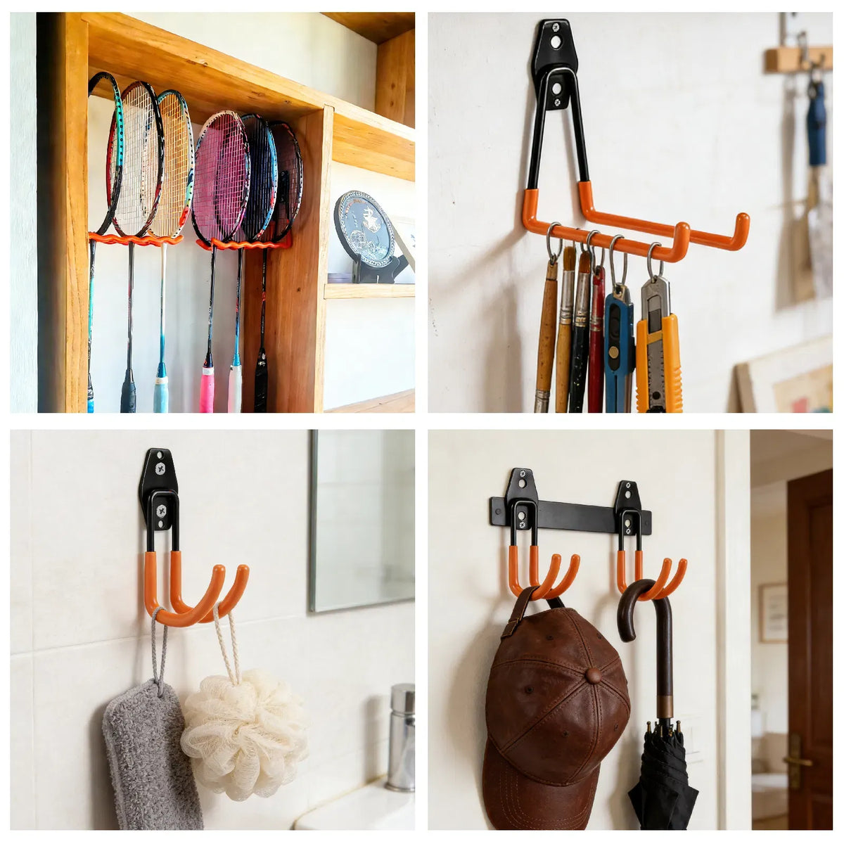 24 Pack Heavy Duty Garage Hooks Wall Mount Tool Storage Organizer Orange Black