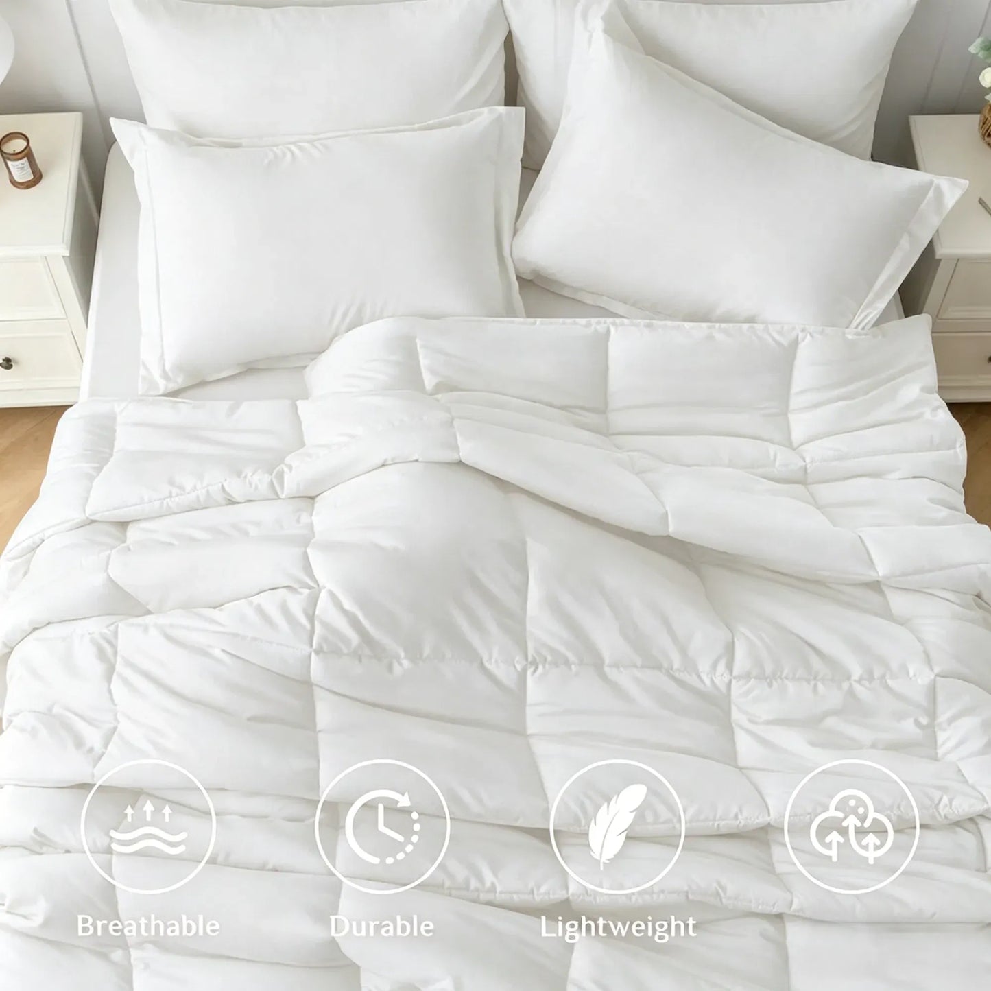 White Comforter Set Box Stitch Down Alternative All Season Microfiber Bedding