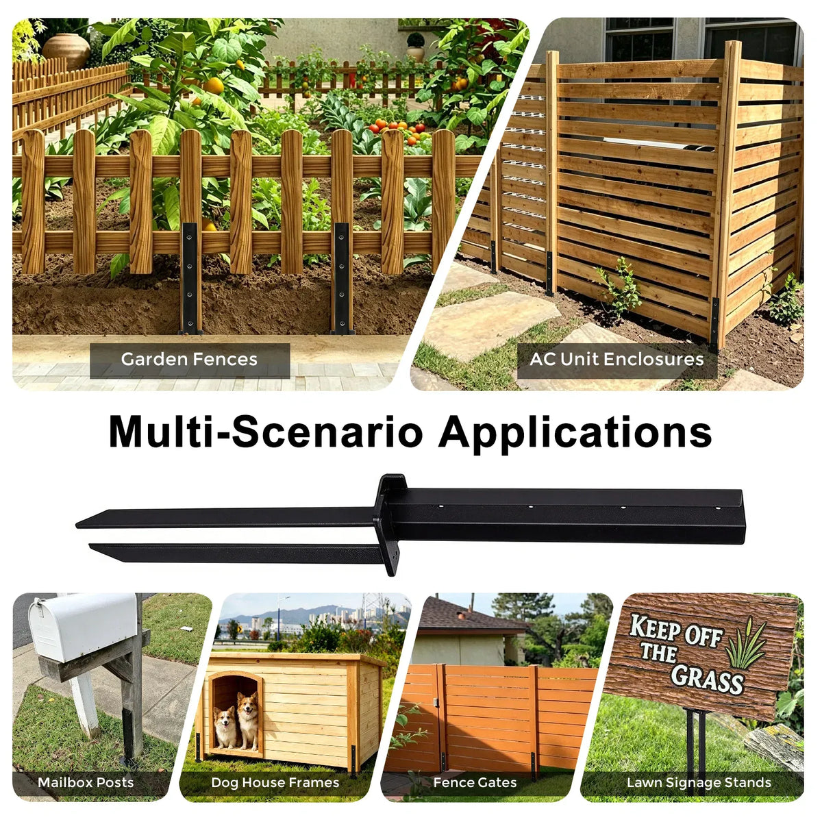 2 Pack No Dig Fence Post Repair Kit Heavy Duty Steel Ground Spike Anchor Black