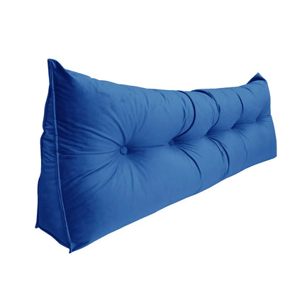 Triangular Reading Cushion Headboard Backrest Wedge Pillow Blue Buttons Washable