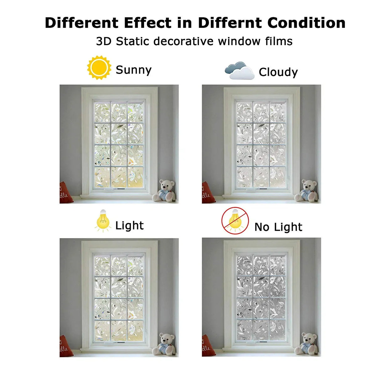 Privacy Window Film Frosted Glass Static Cling 3D Tulip No Glue Removable Decor