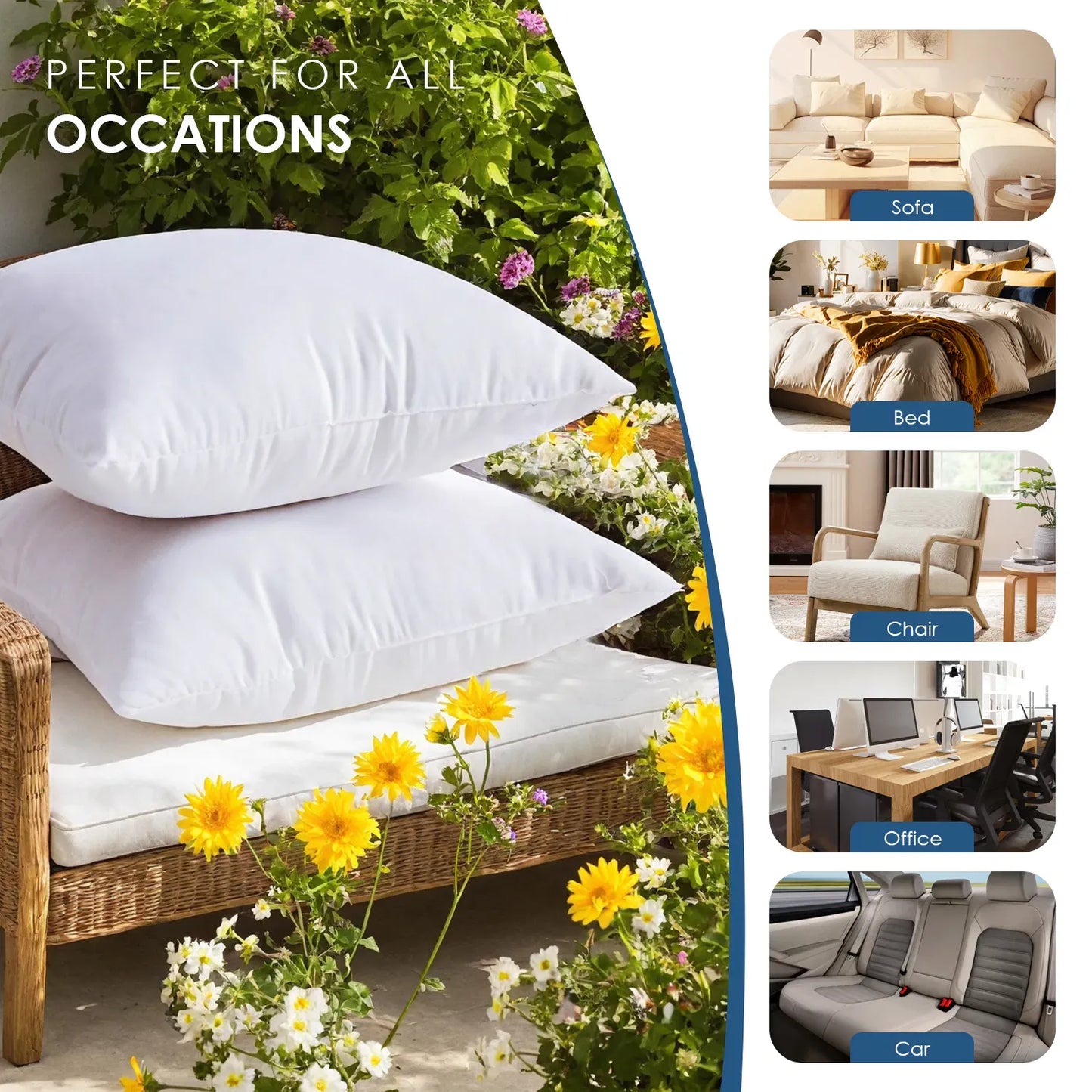 Pack of 2 Outdoor Pillow Inserts Throw Pillow Soft Premium Fluffy Cushion 18x18