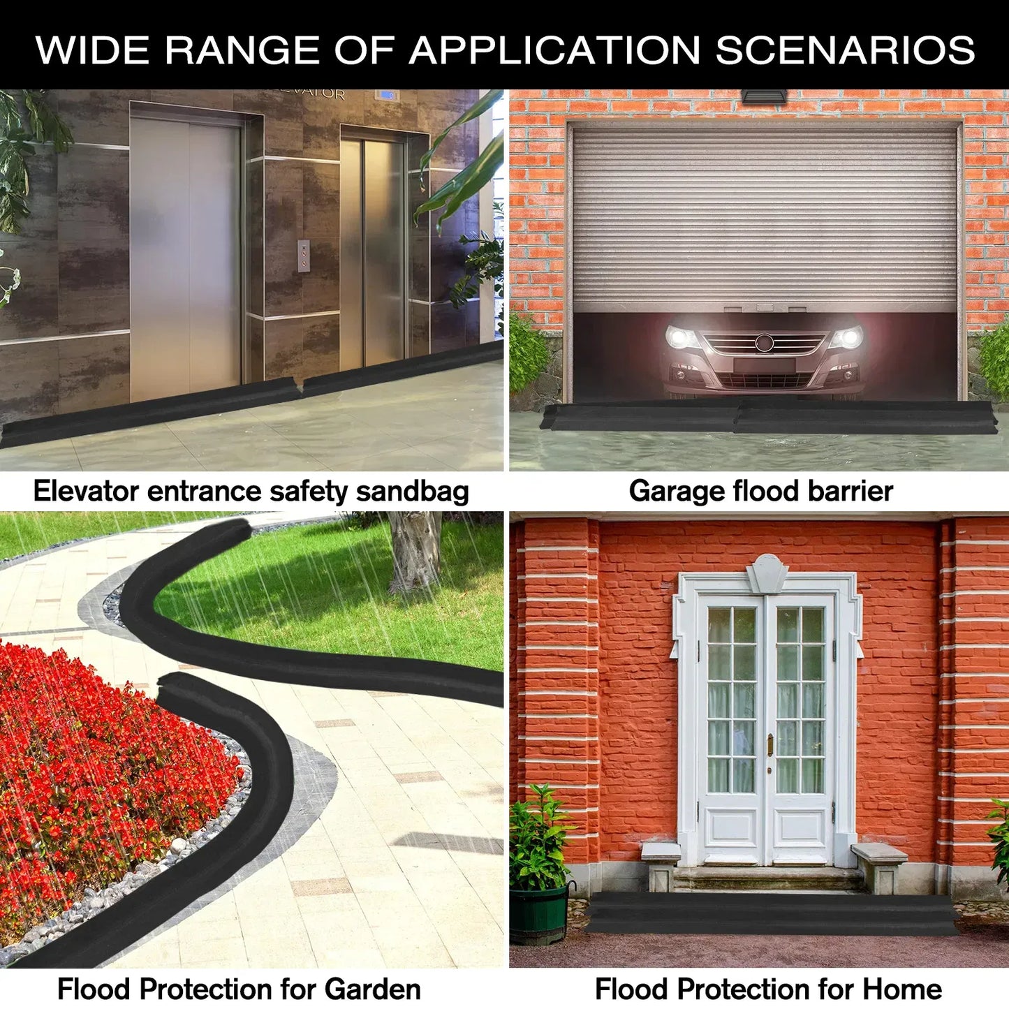 Water Activated Flood Barriers 14ft x 6.5in Sandless Sandbags 2 Pack Black