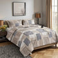 Patchwork Comforter Queen Size Bedding Set 3 Piece Rustic Taupe Check Quilt Bed