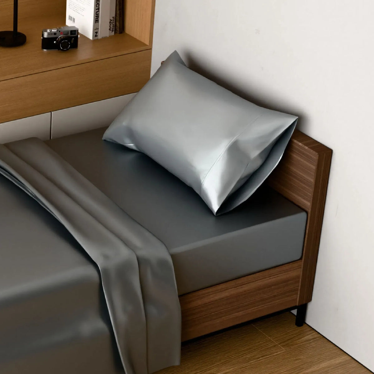Twin Satin Sheets 3PC Gray 15in Deep Pocket Silky Soft Polyester Bedding Set