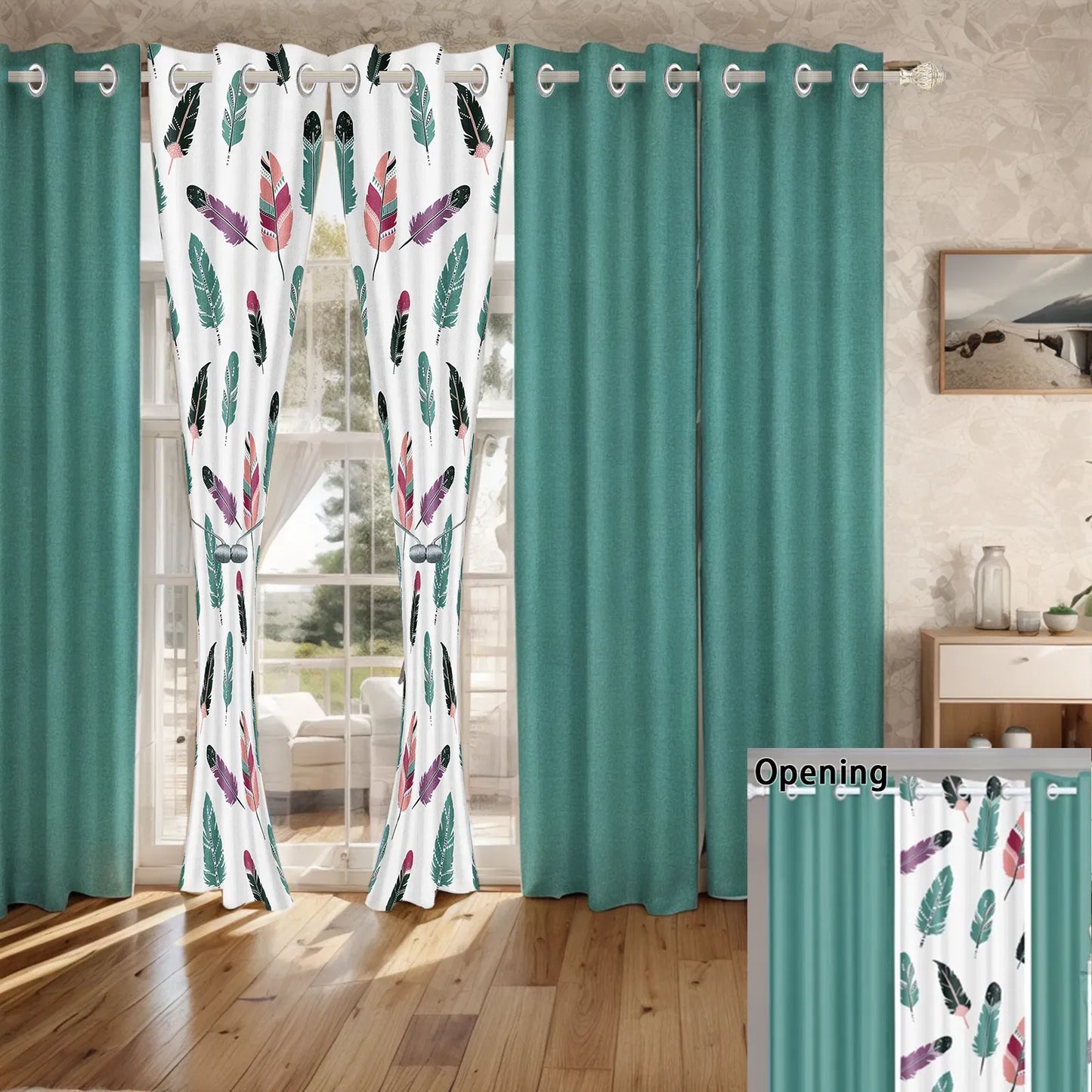 9 Piece Boho Feather Bedspread Curtain Set Queen King Cal King Bedding