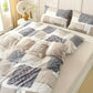 Patchwork Comforter Queen Size Bedding Set 3 Piece Rustic Taupe Check Quilt Bed