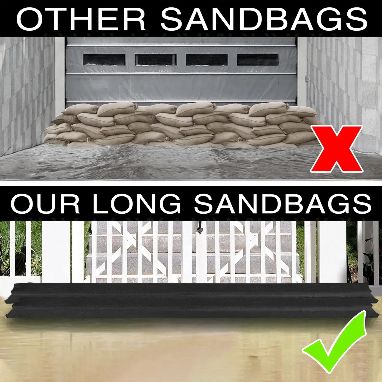 Water Activated Flood Barriers 14ft x 6.5in Sandless Sandbags 2 Pack Black