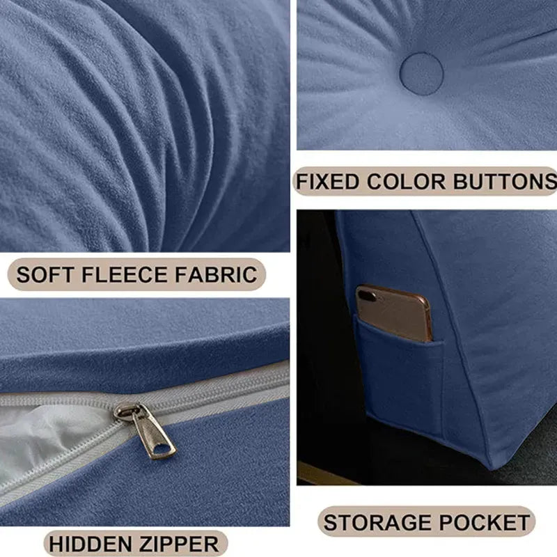 71 Inch Triangular Reading Cushion Pillow Headboard Backrest Wedge Blue 180cm