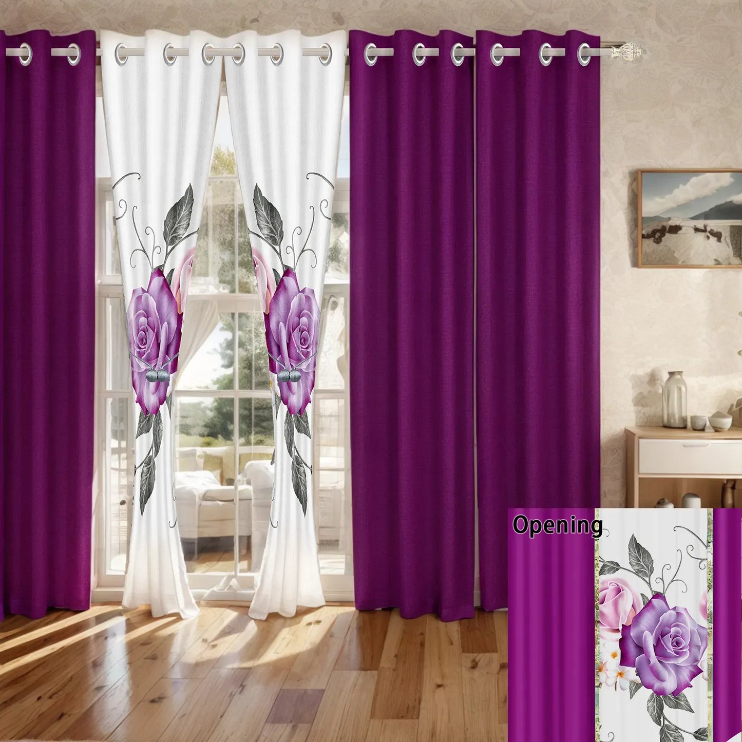 9 Piece Purple Rose Bedspread Curtain Set Queen King Cal King Bedding