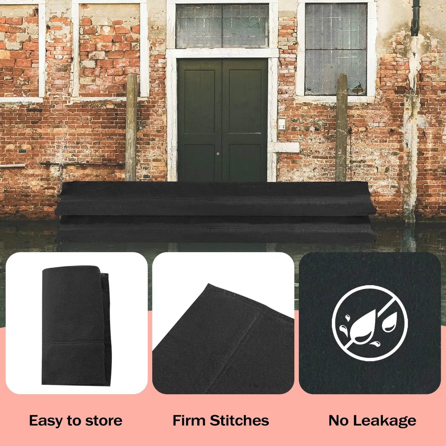 Water Activated Flood Barriers 14ft x 6.5in Sandless Sandbags 2 Pack Black