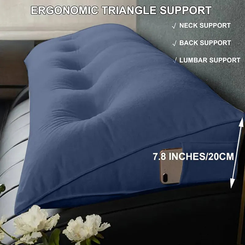 71 Inch Triangular Reading Cushion Pillow Headboard Backrest Wedge Blue 180cm