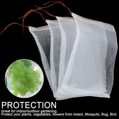 Fruit Protection Bags 12x8 10 Pcs Insect Barrier Mesh Bags Drawstring White