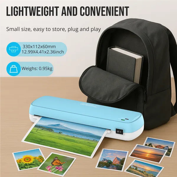A4 Thermal Laminator Machine 9 Inch Suntiko Fast Warm Up 10 Pouches Sky Blue