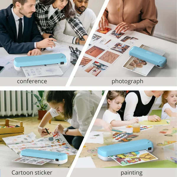 A4 Thermal Laminator Machine 9 Inch Suntiko Fast Warm Up 10 Pouches Sky Blue