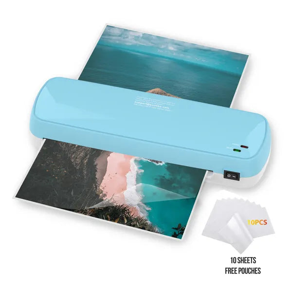 A4 Thermal Laminator Machine 9 Inch Suntiko Fast Warm Up 10 Pouches Sky Blue