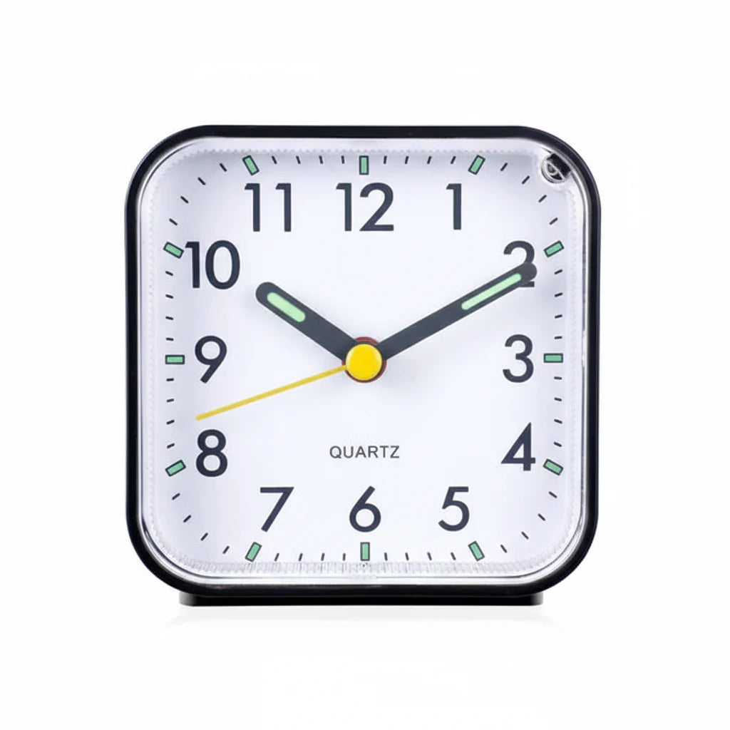 LED Desk Alarm Clock Battery Powered Quiet Non‑Ticking Nightlight Snooze for Bedroom