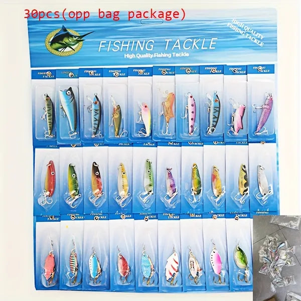 Lot of 30 Fishing Lures Crankbaits Minnow Baits with Hooks Tackle Set