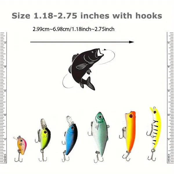 Lot of 30 Fishing Lures Crankbaits Minnow Baits with Hooks Tackle Set
