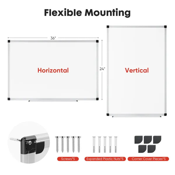 36x24 Magnetic Dry Erase Board Whiteboard Aluminum Frame Wall Mount Office