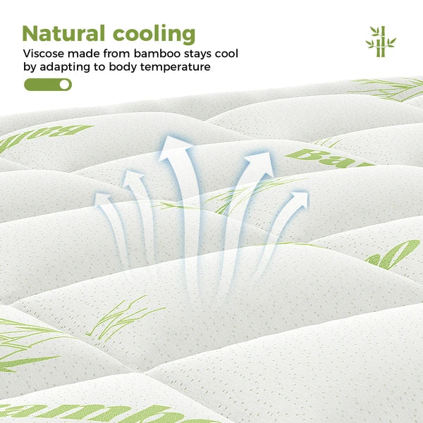 Cooling Mattress Topper Bamboo Viscose Quilted Deep Pocket Mattress Pad Full King