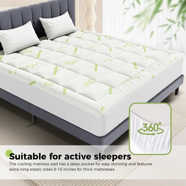 Cooling Mattress Topper Bamboo Viscose Quilted Deep Pocket Mattress Pad Full King