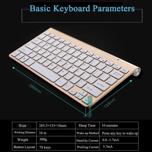 Mini Wireless Keyboard Mouse Combo 2.4G USB for Mac Apple PC Computer