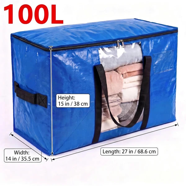 6 Pack Heavy Duty Moving Bags 100L Extra Large Storage Totes Clear Window Blue
