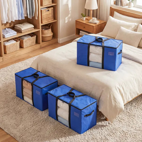 6 Pack Heavy Duty Moving Bags 100L Extra Large Storage Totes Clear Window Blue