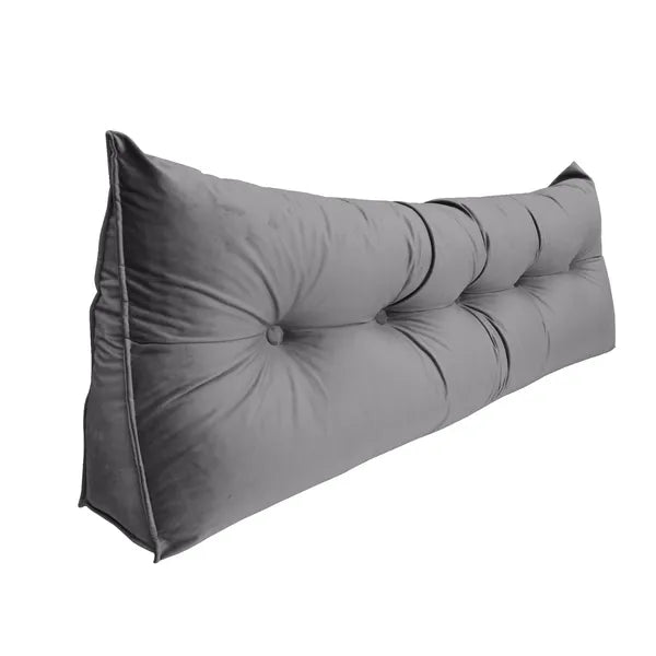 Triangular Reading Cushion Headboard Backrest Wedge Pillow Gray Buttons Washable