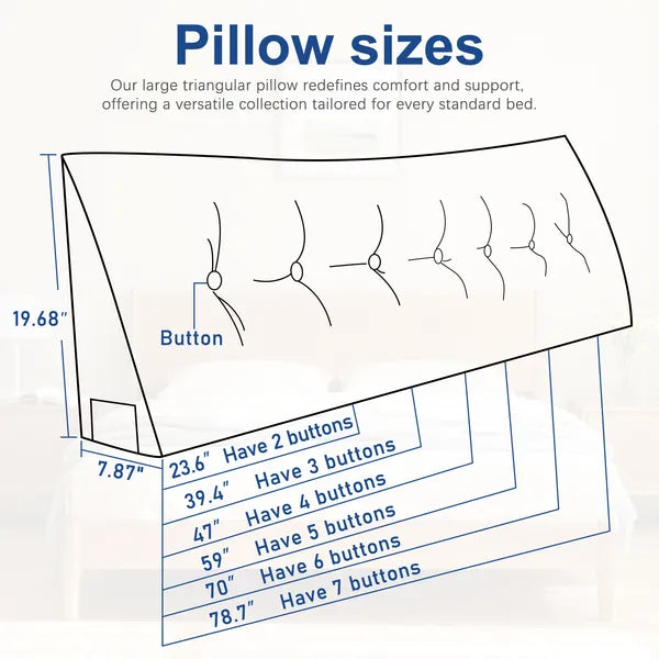 Triangular Reading Cushion Headboard Backrest Wedge Pillow Gray Buttons Washable