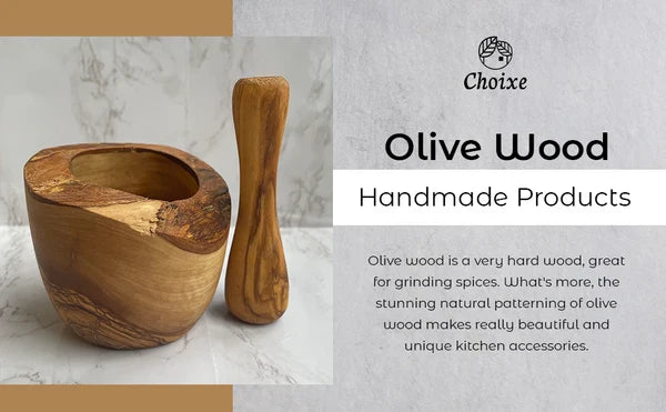 Olive Wood Mortar and Pestle Rustic Handmade Spice Grinder Set