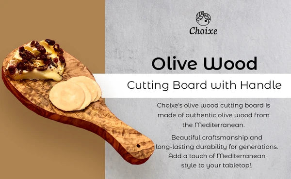 Olive Wood Cutting Board with Handle Handmade Mediterranean Serving Board