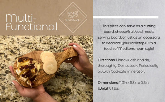 Olive Wood Cutting Board with Handle Handmade Mediterranean Serving Board