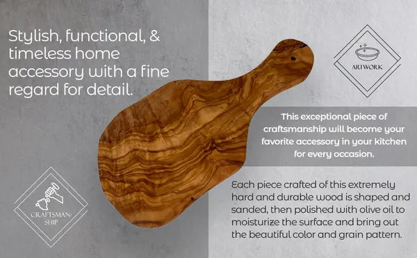 Olive Wood Cutting Board with Handle Handmade Mediterranean Serving Board