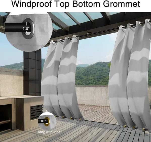 Outdoor Patio Curtain Panel Top Bottom Grommets Privacy Shade Pergola Gazebo 1Pc