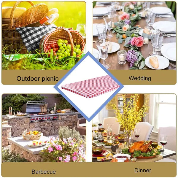 3PCS 6FT Picnic Table Cover Bench Covers 30x72 Waterproof Vinyl Red Checkered