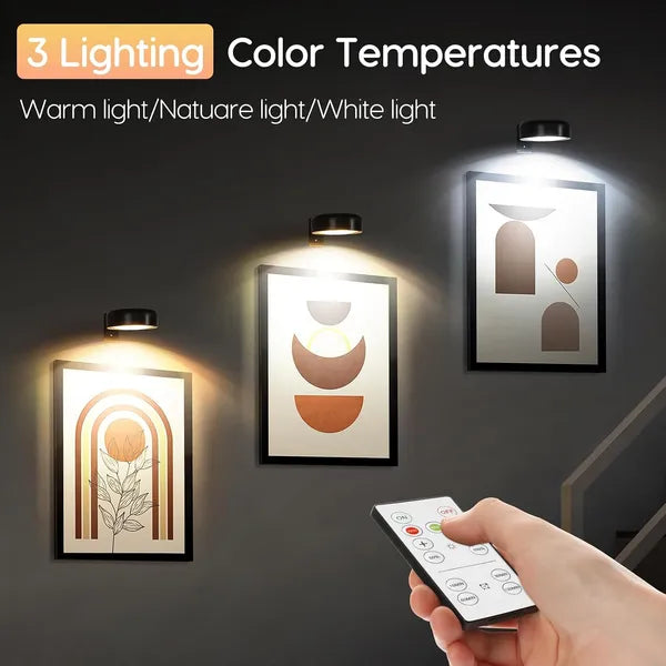 Magnetic Picture Lights Battery Powered Wall Light Wireless Remote Dimmable Black