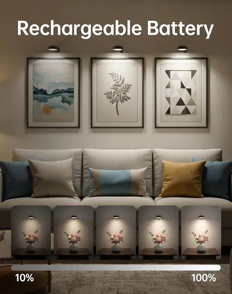 Magnetic Picture Lights Battery Powered Wall Light Wireless Remote Dimmable Black