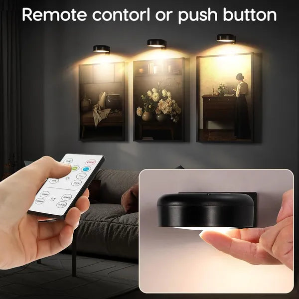 Magnetic Picture Lights Battery Powered Wall Light Wireless Remote Dimmable Black
